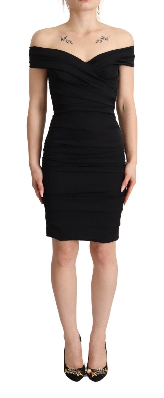 Dolce &amp; Gabbana Bodycon Black Silk Off Shoulder Sheath Bodycon Dress