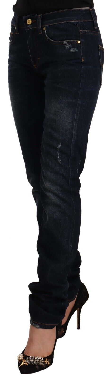 Jeans skinny a vita media GF Ferre Chic in lavaggio blu scuro