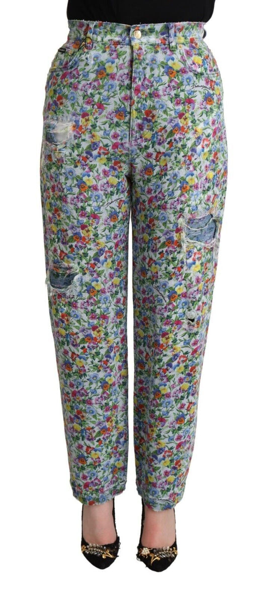 Jeans affusolati a vita alta con stampa floreale Dolce &amp; Gabbana
