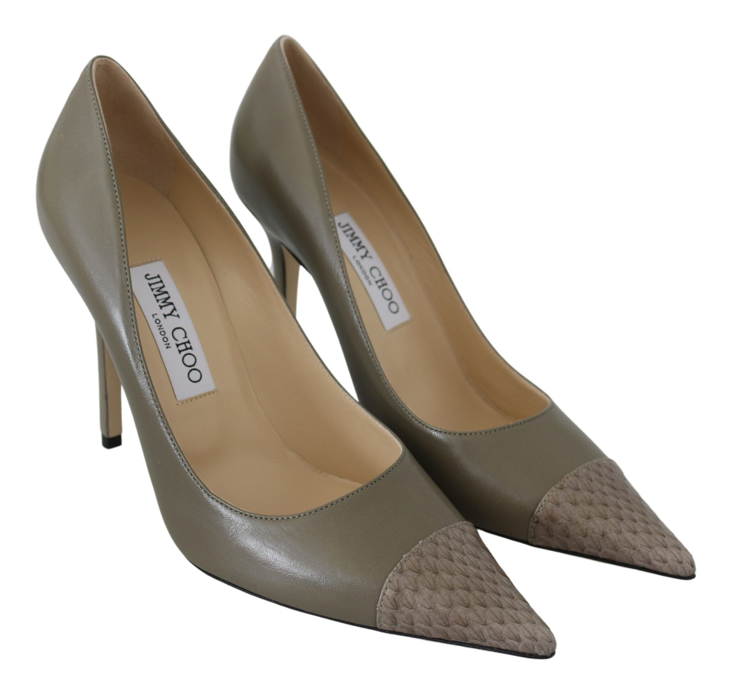 Jimmy Choo Elegante kieselgrüne spitze Zehenpumps