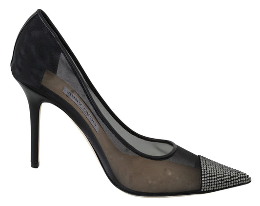 Jimmy Choo Elegante schwarze Mesh-Kristall-Pumps