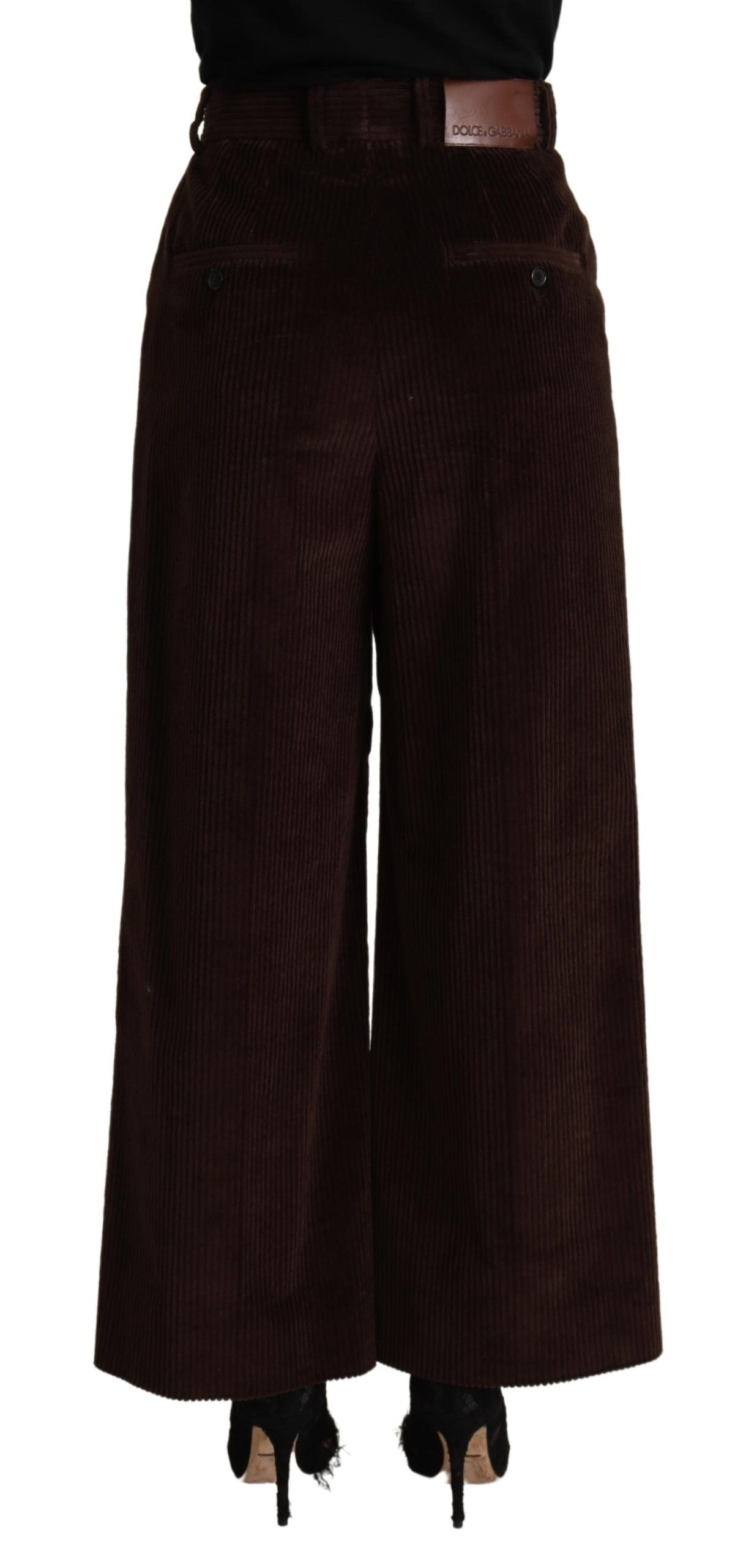 Dolce &amp; Gabbana Black Cotton High Waist Trouser Wide Leg Pants