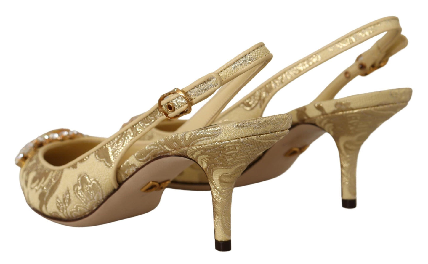 Dolce &amp; Gabbana Gold Crystal Slingbacks Pumps Heels Shoes