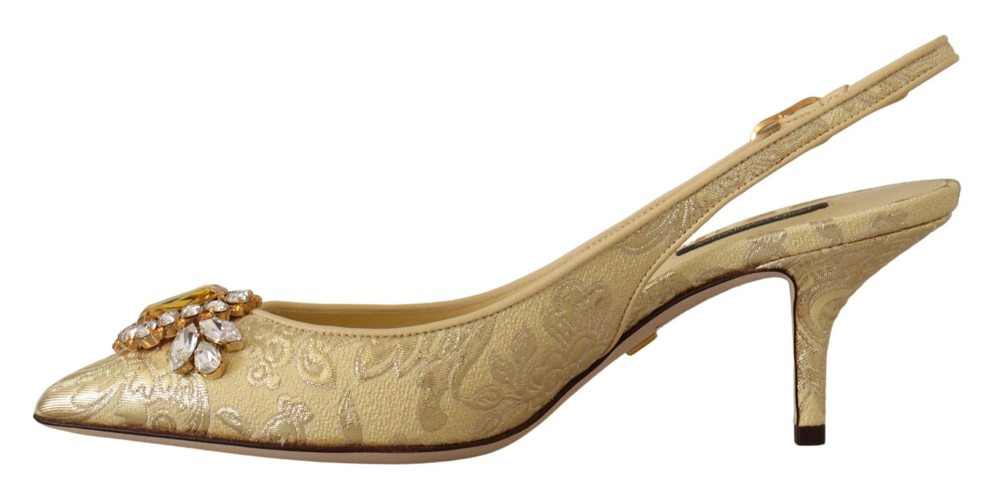 Dolce &amp; Gabbana Gold Crystal Slingbacks Pumps Heels Shoes