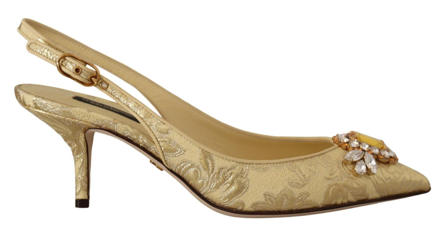 Dolce &amp; Gabbana Gold Crystal Slingbacks Pumps Heels Shoes