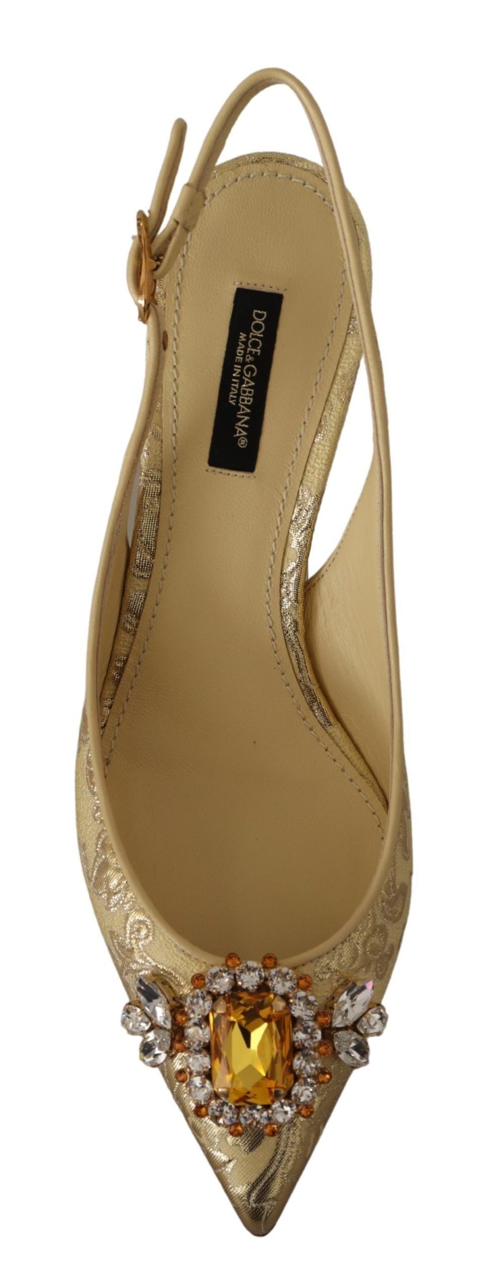 Dolce &amp; Gabbana Gold Crystal Slingbacks Pumps Heels Shoes