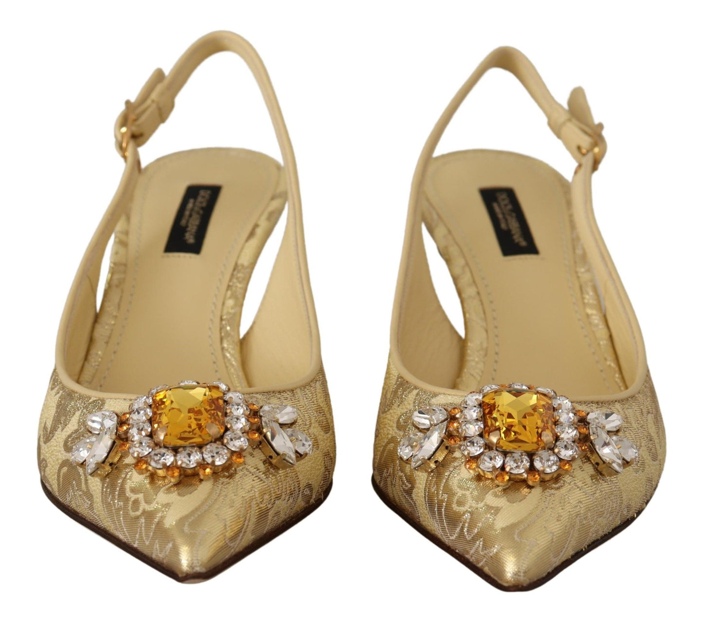 Dolce &amp; Gabbana Gold Crystal Slingbacks Pumps Heels Shoes