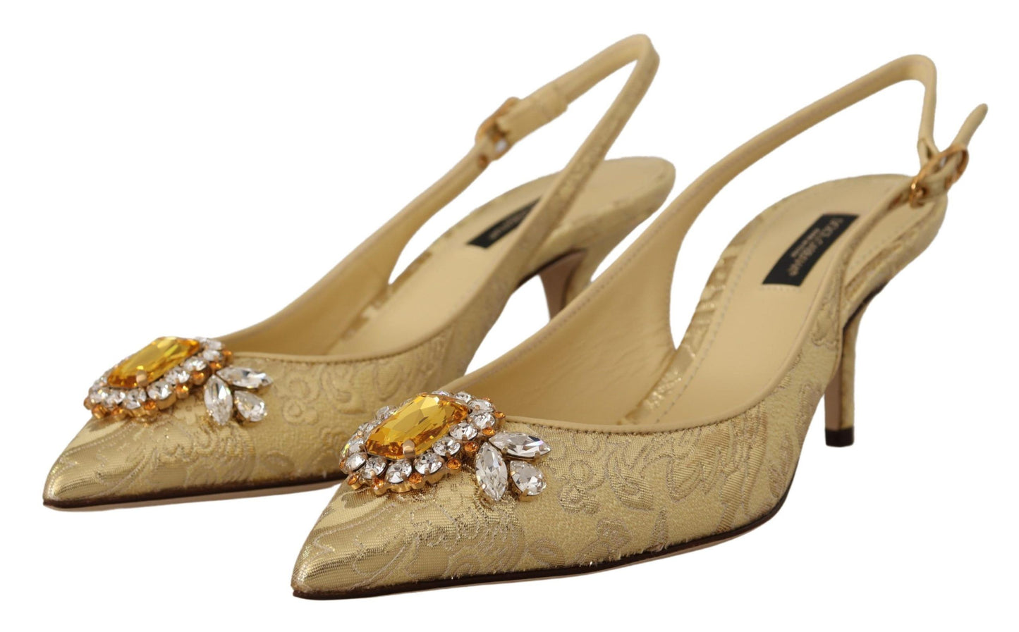 Dolce &amp; Gabbana Slingback-Heels mit glänzendem Goldkristall und Kristallen