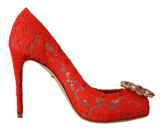 Rote Taormina-Spitzen-Pumps mit Kristallabsatz von Dolce &amp; Gabbana