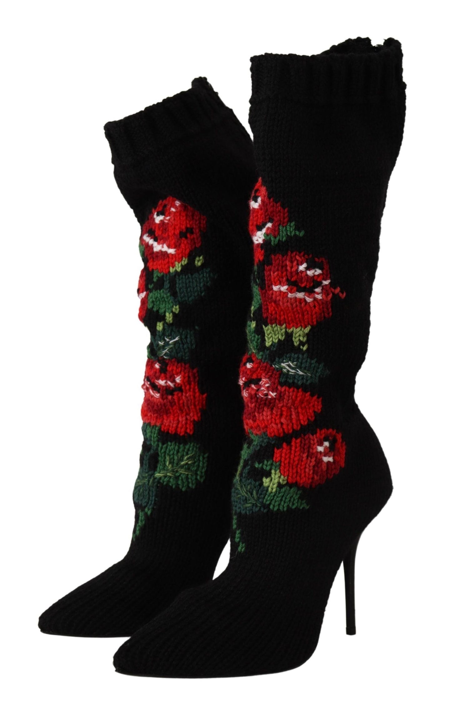 Dolce &amp; Gabbana Black Stretch Socks Red Roses Booties Shoes