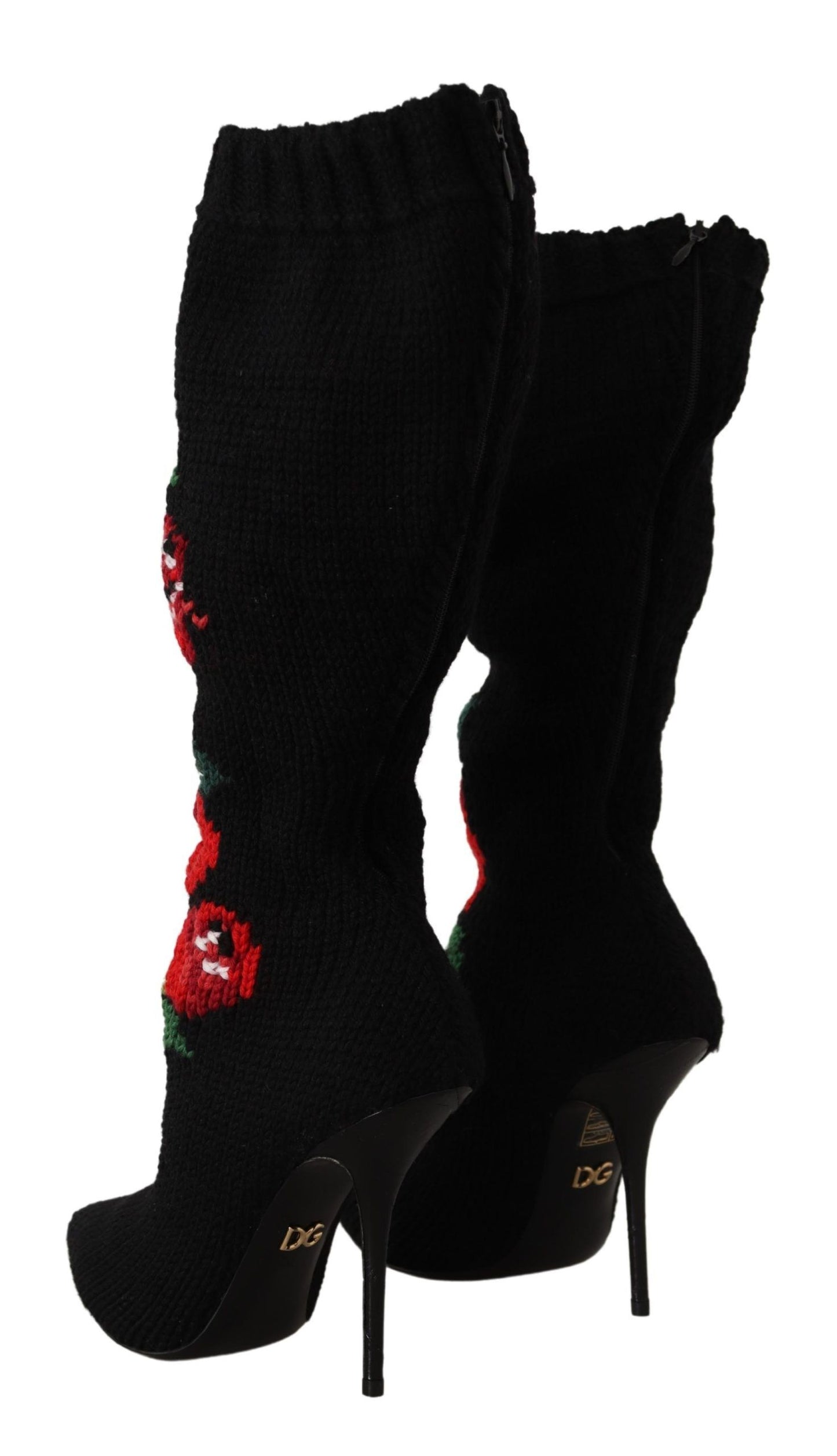 Dolce &amp; Gabbana Black Stretch Socks Red Roses Booties Shoes