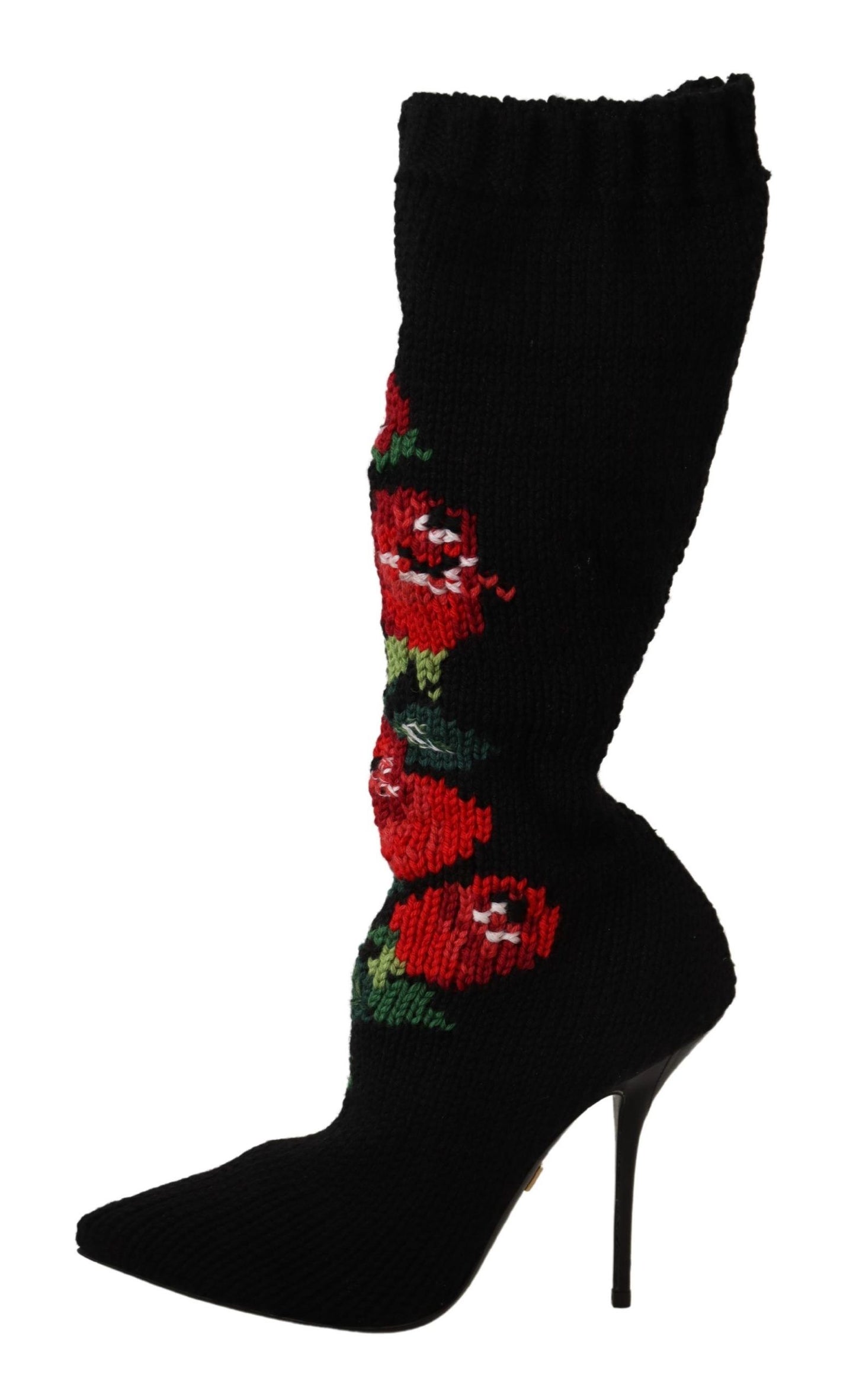 Dolce &amp; Gabbana Black Stretch Socks Red Roses Booties Shoes