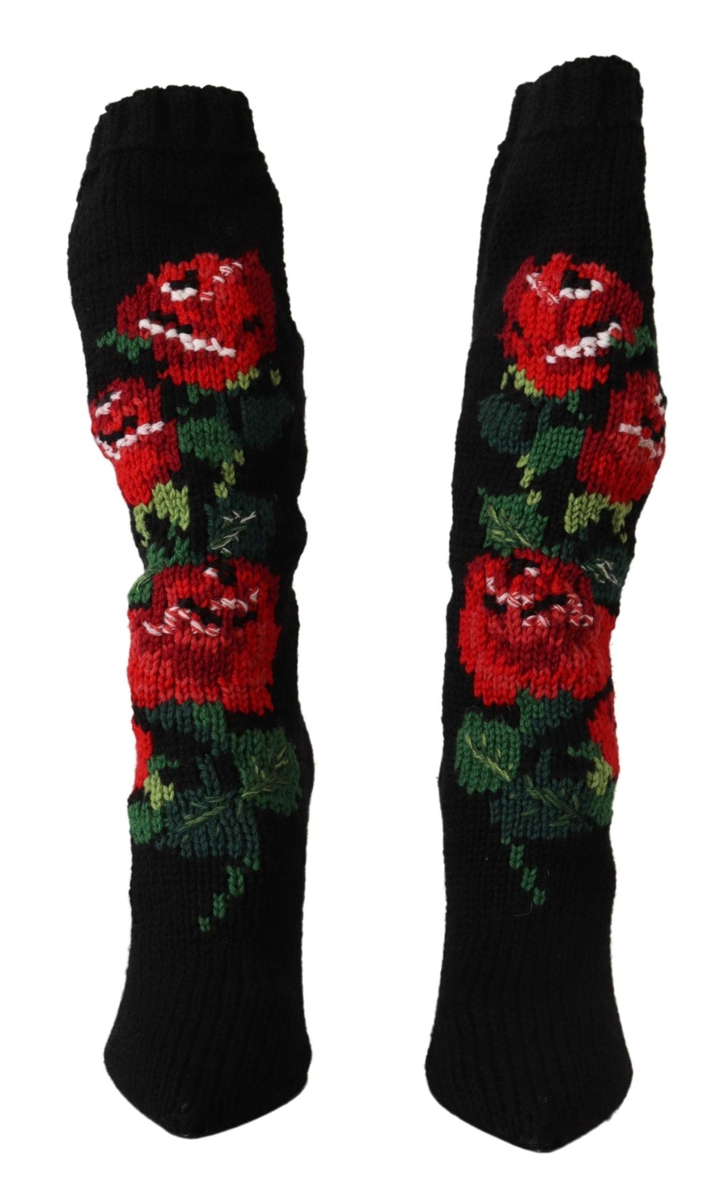 Dolce &amp; Gabbana Black Stretch Socks Red Roses Booties Shoes