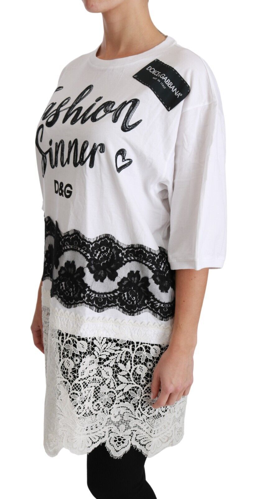 Dolce &amp; Gabbana White Fashion Sinner Cotton Lace T-shirt Top