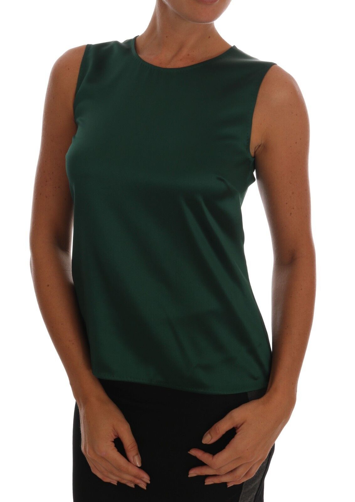 Dolce &amp; Gabbana Dark Green Silk Sleeveless Round Neck Tank Top