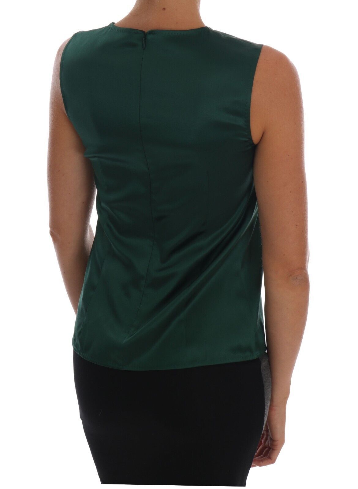 Dolce &amp; Gabbana Dark Green Silk Sleeveless Round Neck Tank Top