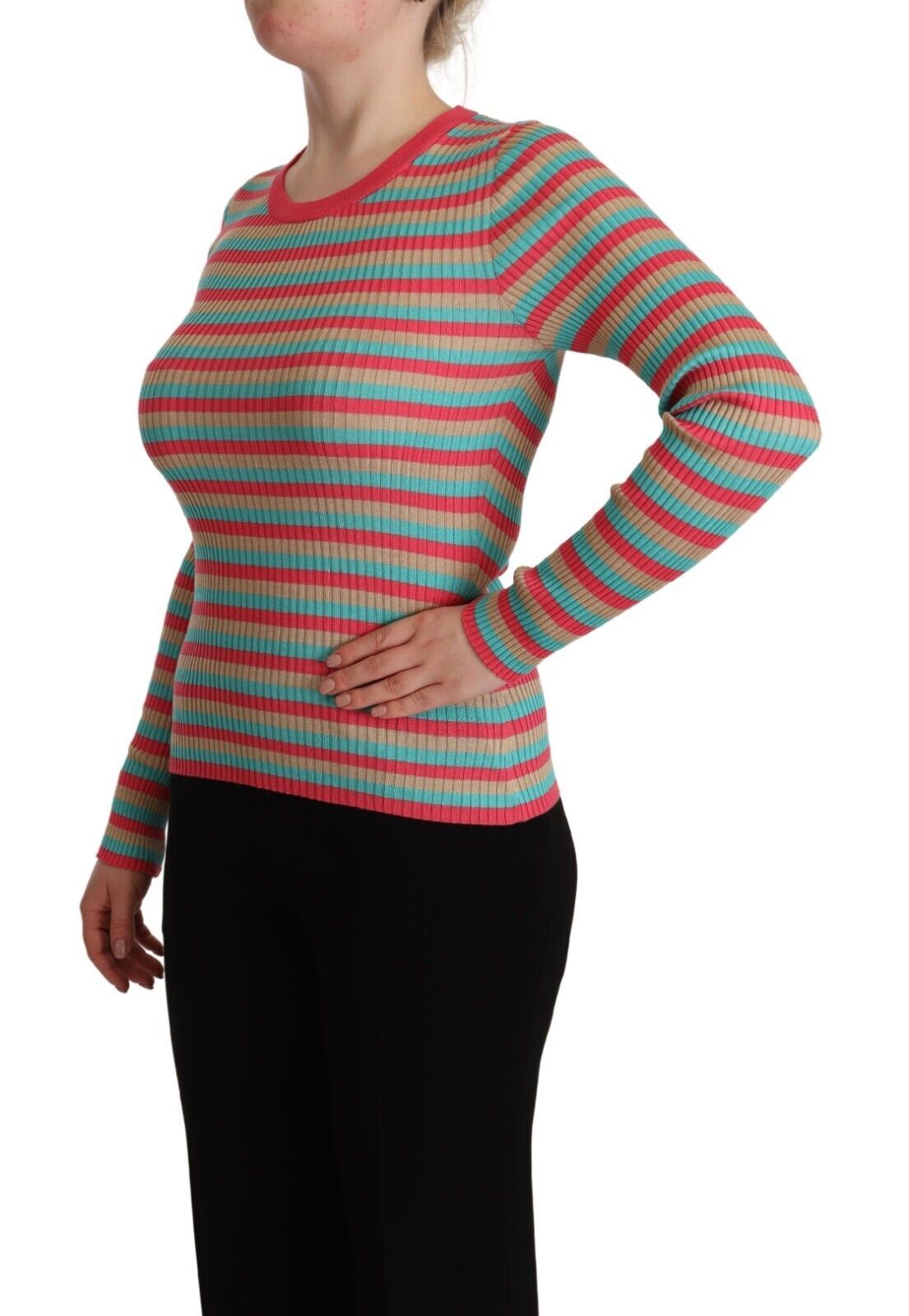 Dolce &amp; Gabbana Multicolor Stripes Silk Crew Neck Pullover Top