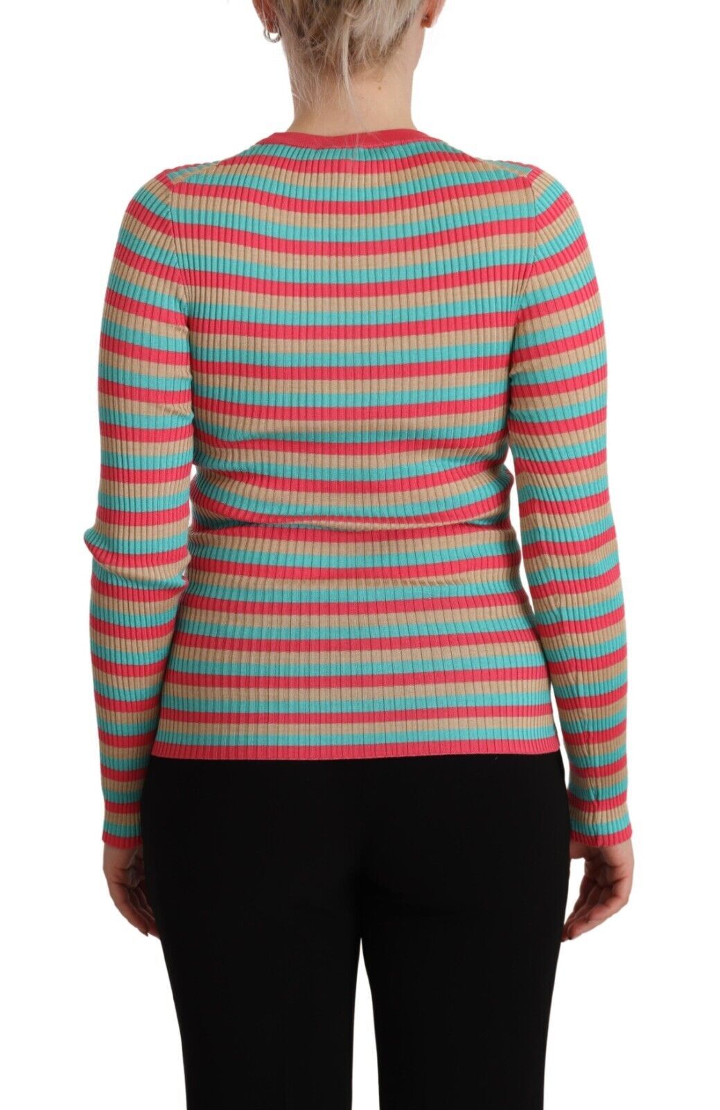 Dolce &amp; Gabbana Multicolor Stripes Silk Crew Neck Pullover Top