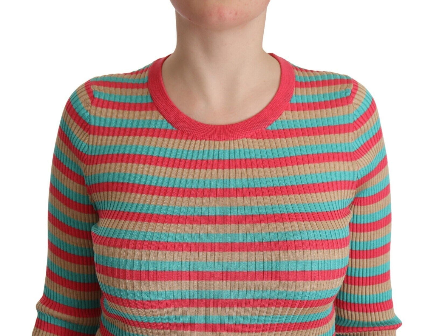 Dolce &amp; Gabbana Multicolor Stripes Silk Crew Neck Pullover Top