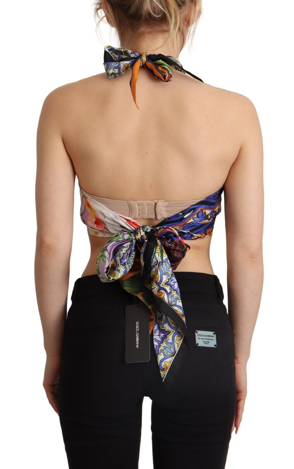 Dolce &amp; Gabbana Multicolor Foulard Silk Halter Cropped Top