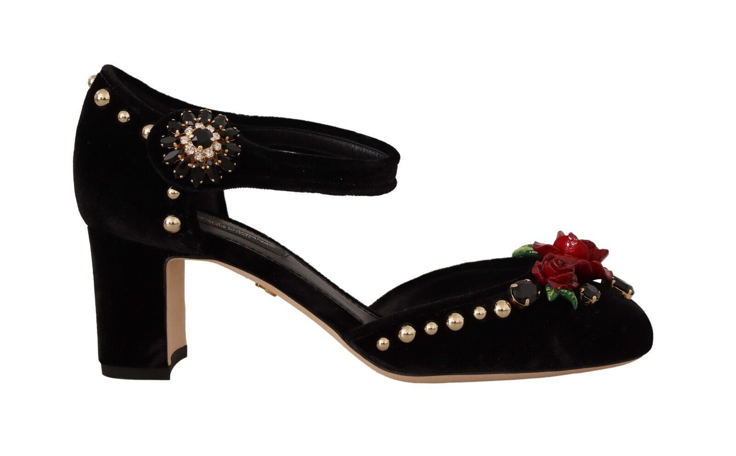 Dolce &amp; Gabbana Schwarze Kristall-Sandalen mit Rosenabsatz