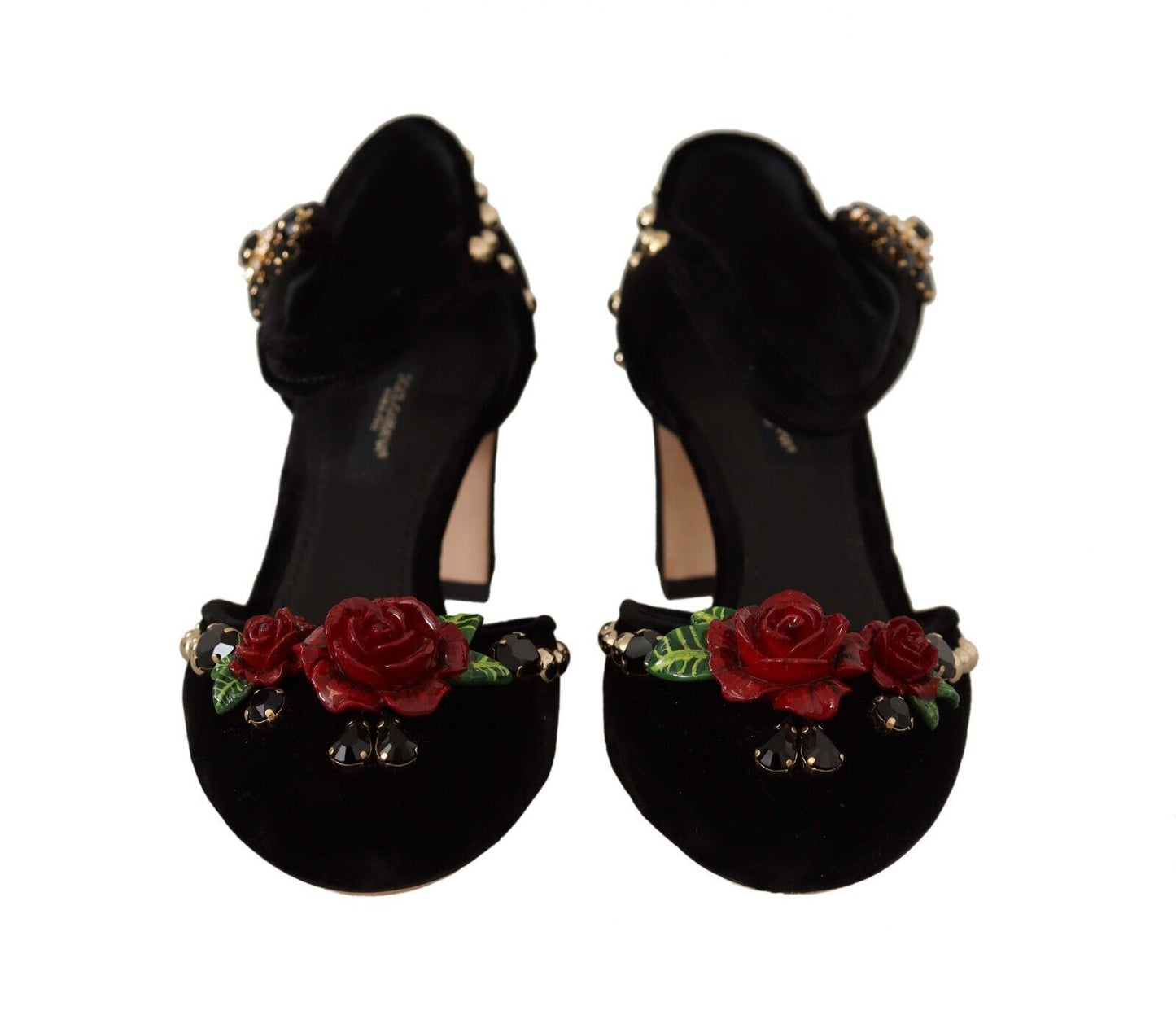 Dolce &amp; Gabbana Schwarze Kristall-Sandalen mit Rosenabsatz