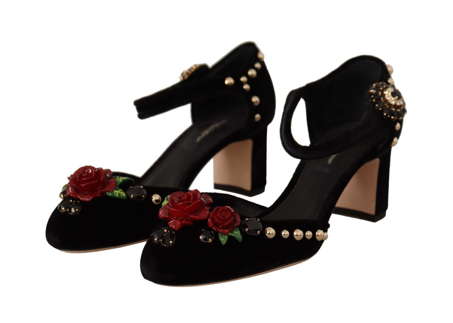 Dolce &amp; Gabbana Schwarze Kristall-Sandalen mit Rosenabsatz