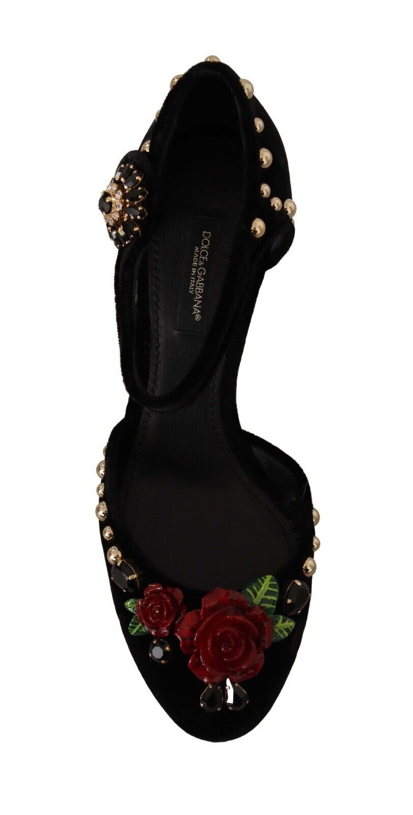 Dolce &amp; Gabbana Schwarze Kristall-Sandalen mit Rosenabsatz