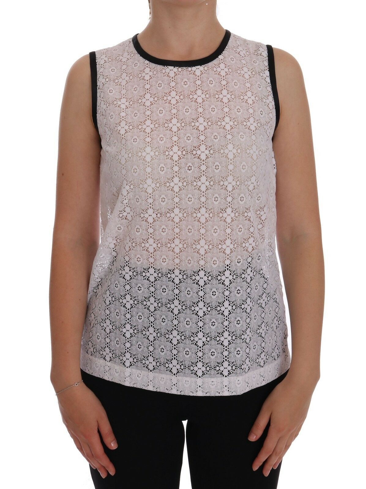 Dolce &amp; Gabbana White Lace Floral Nylon Tank T-shirt