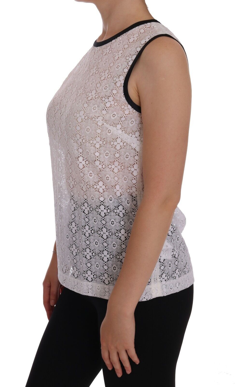 Dolce &amp; Gabbana White Lace Floral Nylon Tank T-shirt