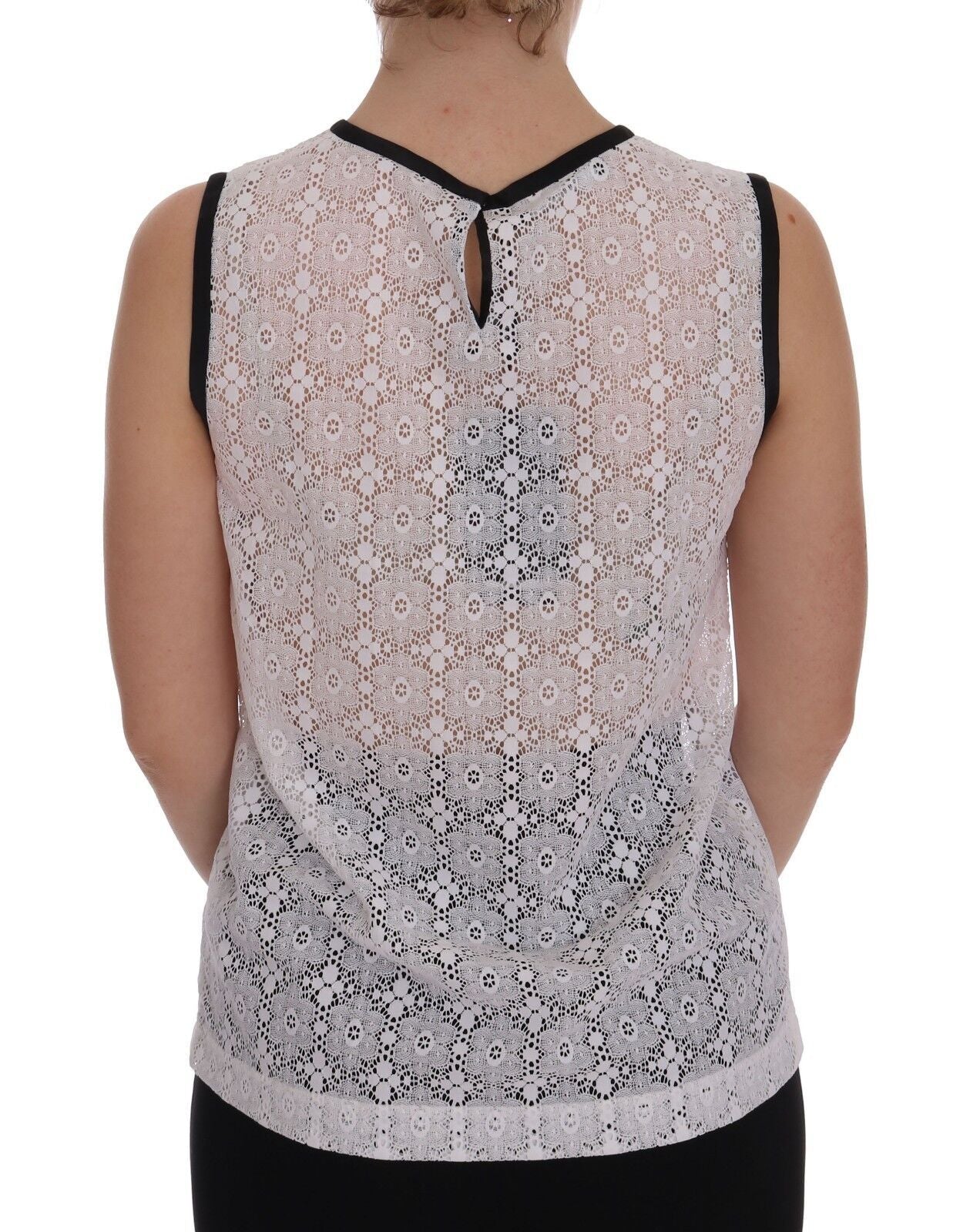 Dolce &amp; Gabbana White Lace Floral Nylon Tank T-shirt