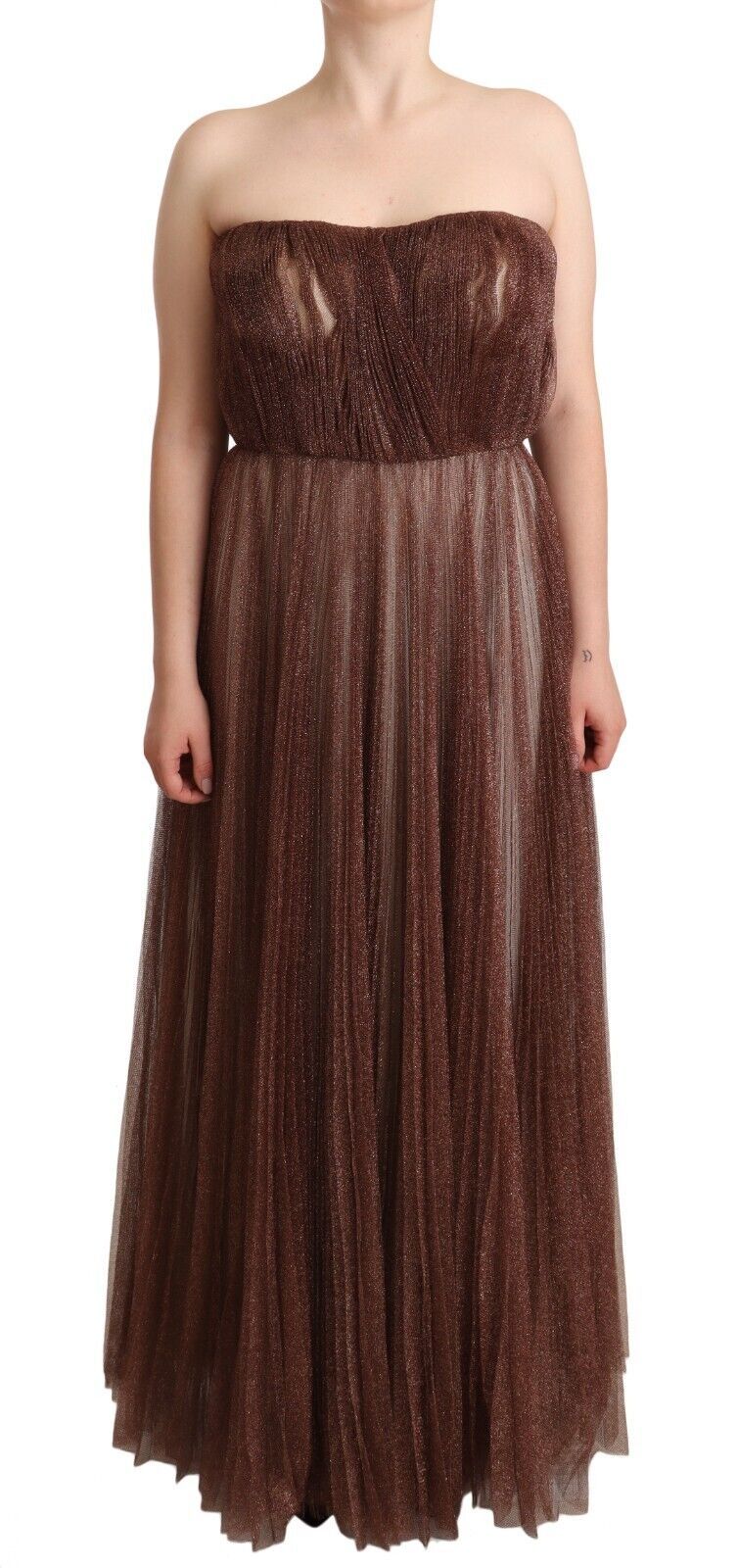 Dolce &amp; Gabbana Metallic Bronze Polyester Maxi Gown Dress