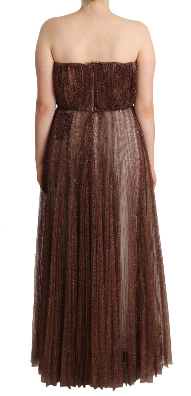 Dolce &amp; Gabbana Metallic Bronze Polyester Maxi Gown Dress