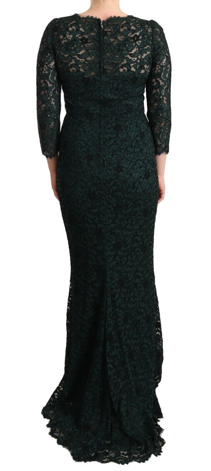 Dolce &amp; Gabbana Green Floral Lace Maxi Floor Length Dress