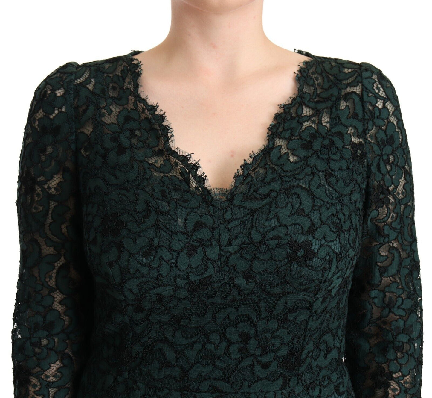 Dolce &amp; Gabbana Green Floral Lace Maxi Floor Length Dress