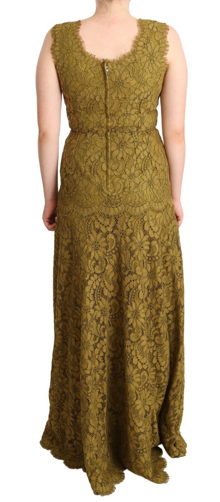 Dolce &amp; Gabbana Brown Floral Lace Maxi Floor Length Dress