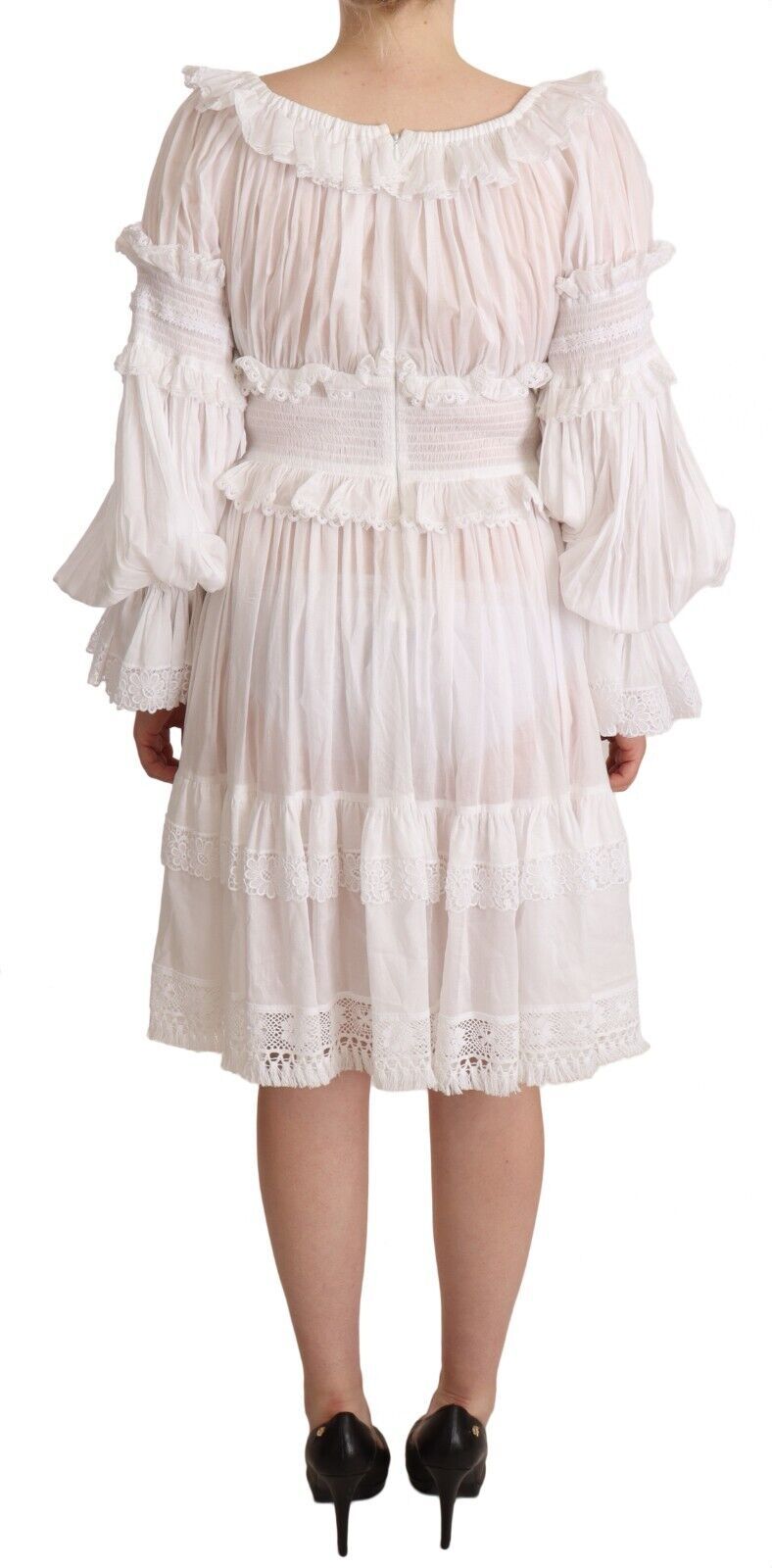 Dolce & Gabbana Elegant Off-Shoulder Ruffled Dress in White