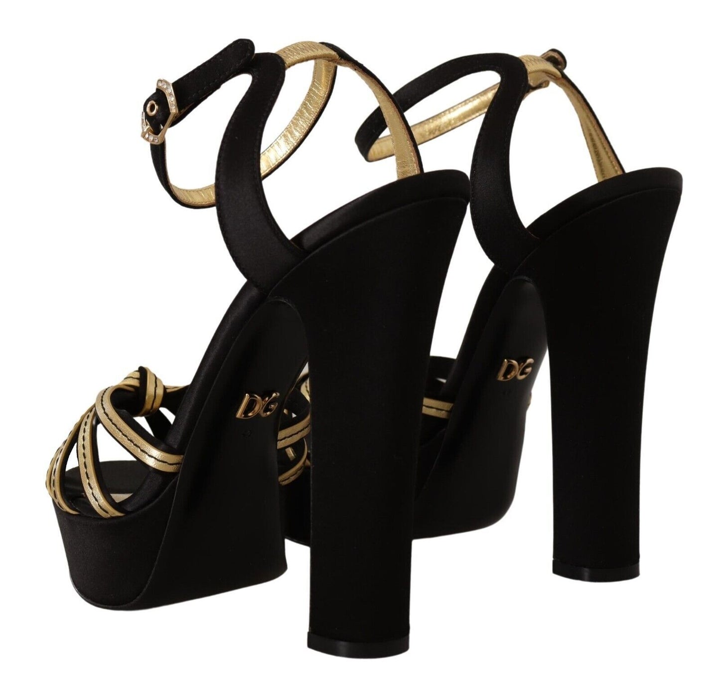 Dolce &amp; Gabbana – Elegante Sandalen mit Knöchelriemen und Absatz in Schwarzgold