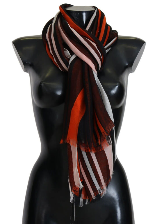 Dolce &amp; Gabbana Multicolor Striped Silk Shawl Fringes Scarf