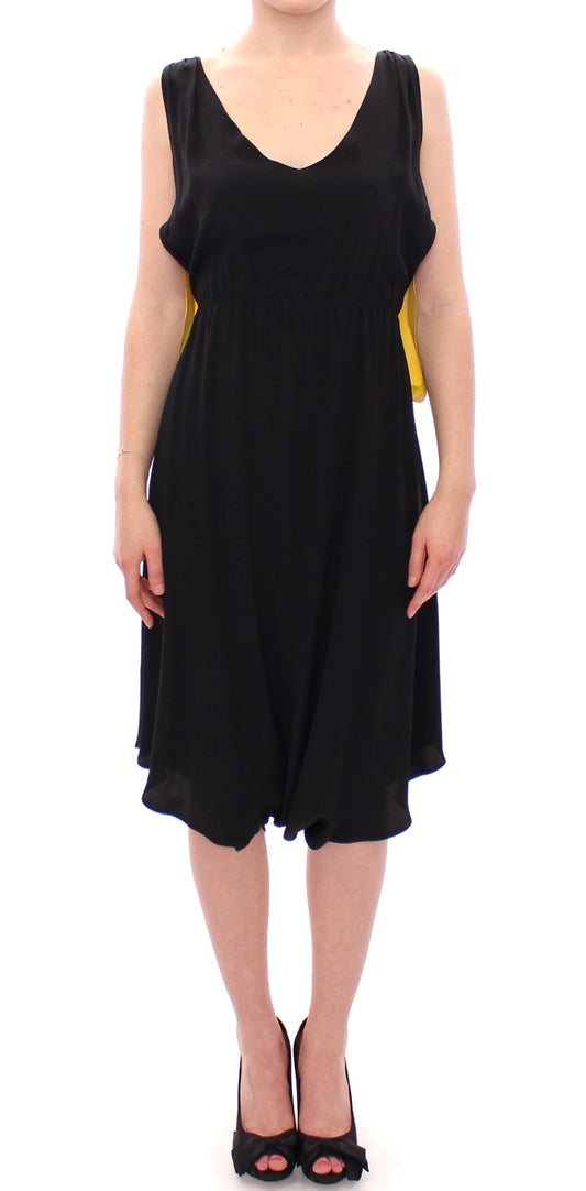 Lamberto Petri Black Yellow Silk Shift Sheath Cocktail Dress