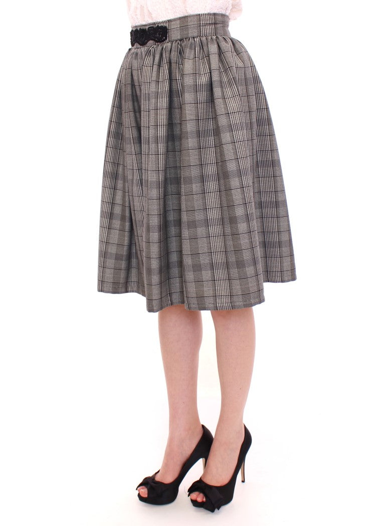 NOEMI ALEMÁN Elegant Gray Checkered Wool Shorts Skirt