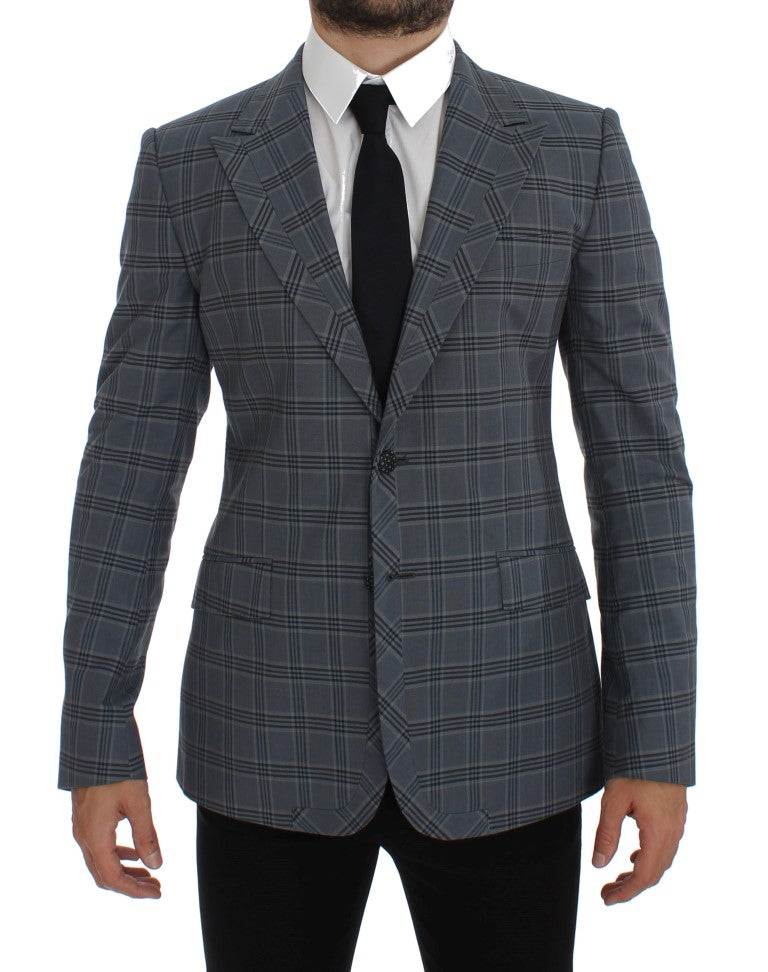 Dolce &amp; Gabbana Blue Checkered Slim Fit Blazer Jacket