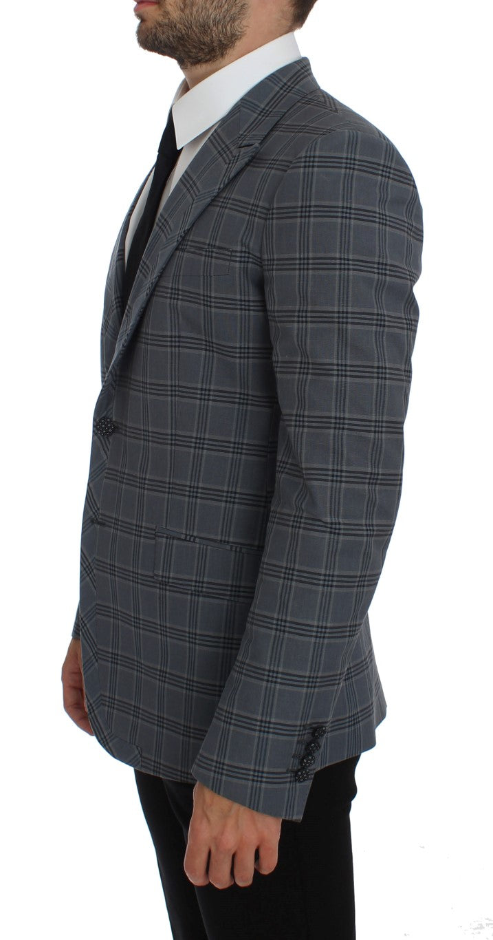 Dolce &amp; Gabbana Blue Checkered Slim Fit Blazer Jacket