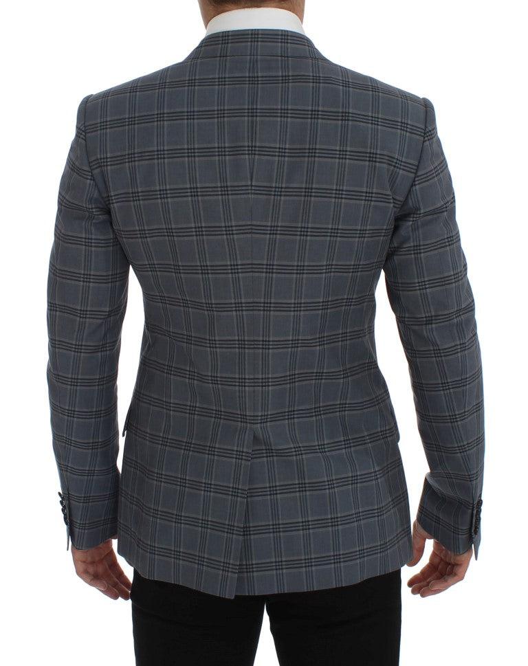 Dolce &amp; Gabbana Blue Checkered Slim Fit Blazer Jacket