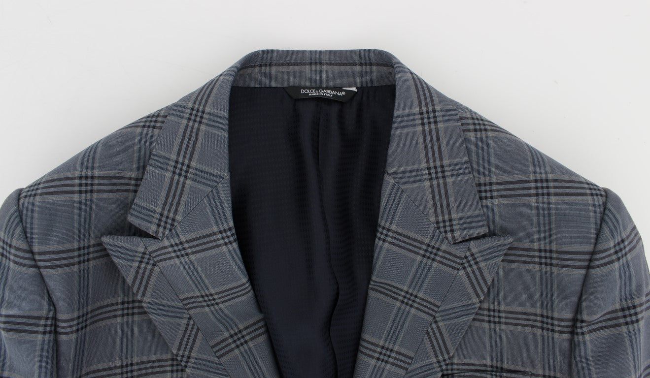 Dolce &amp; Gabbana Blue Checkered Slim Fit Blazer Jacket