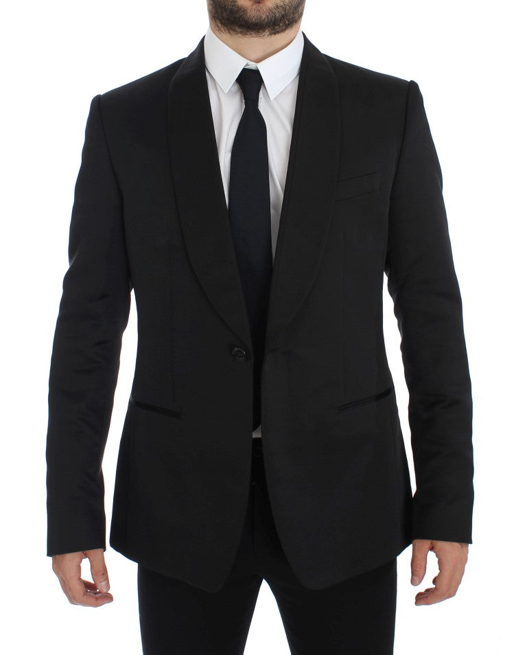 Dolce &amp; Gabbana Black Silk Slim One Button Blazer