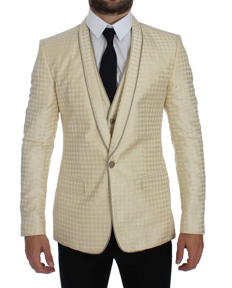 Dolce &amp; Gabbana Beige Polka Dot Silk 2 Piece Blazer