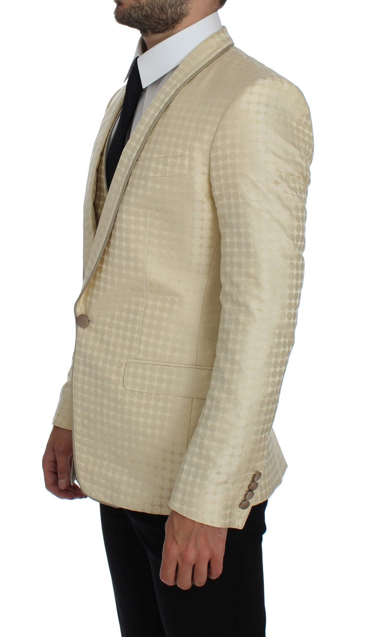 Dolce &amp; Gabbana Beige Polka Dot Silk 2 Piece Blazer