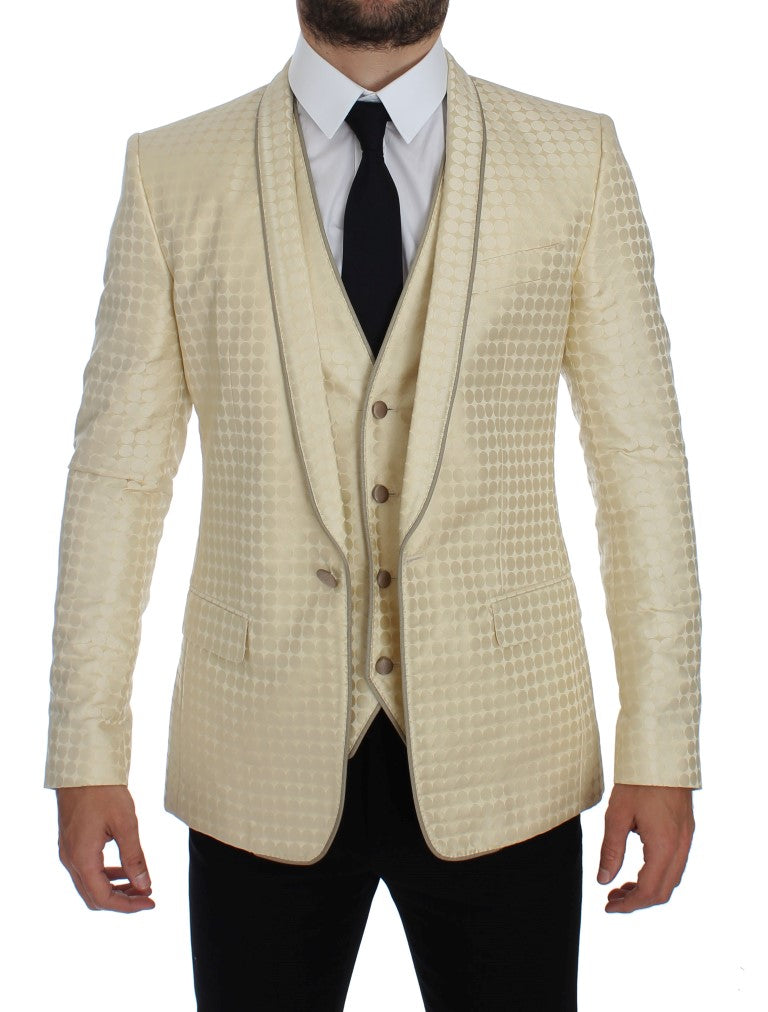 Dolce &amp; Gabbana Beige Polka Dot Silk 2 Piece Blazer