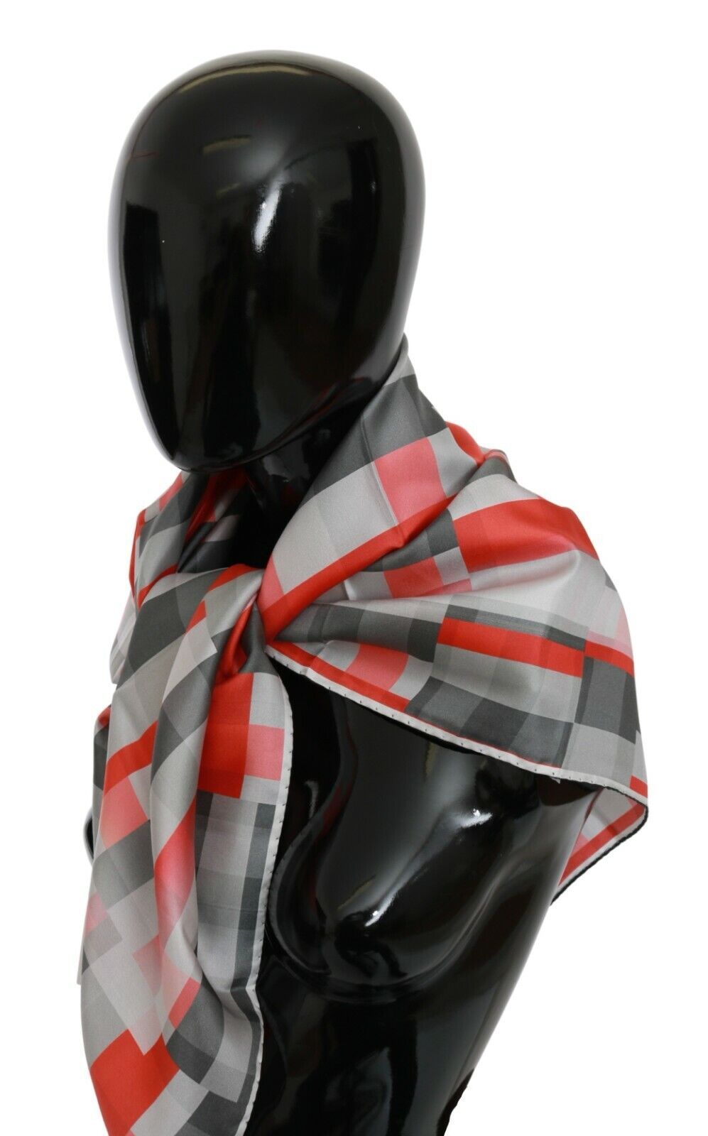 Costume National Gray Red Silk Shawl Foulard Wrap Scarf